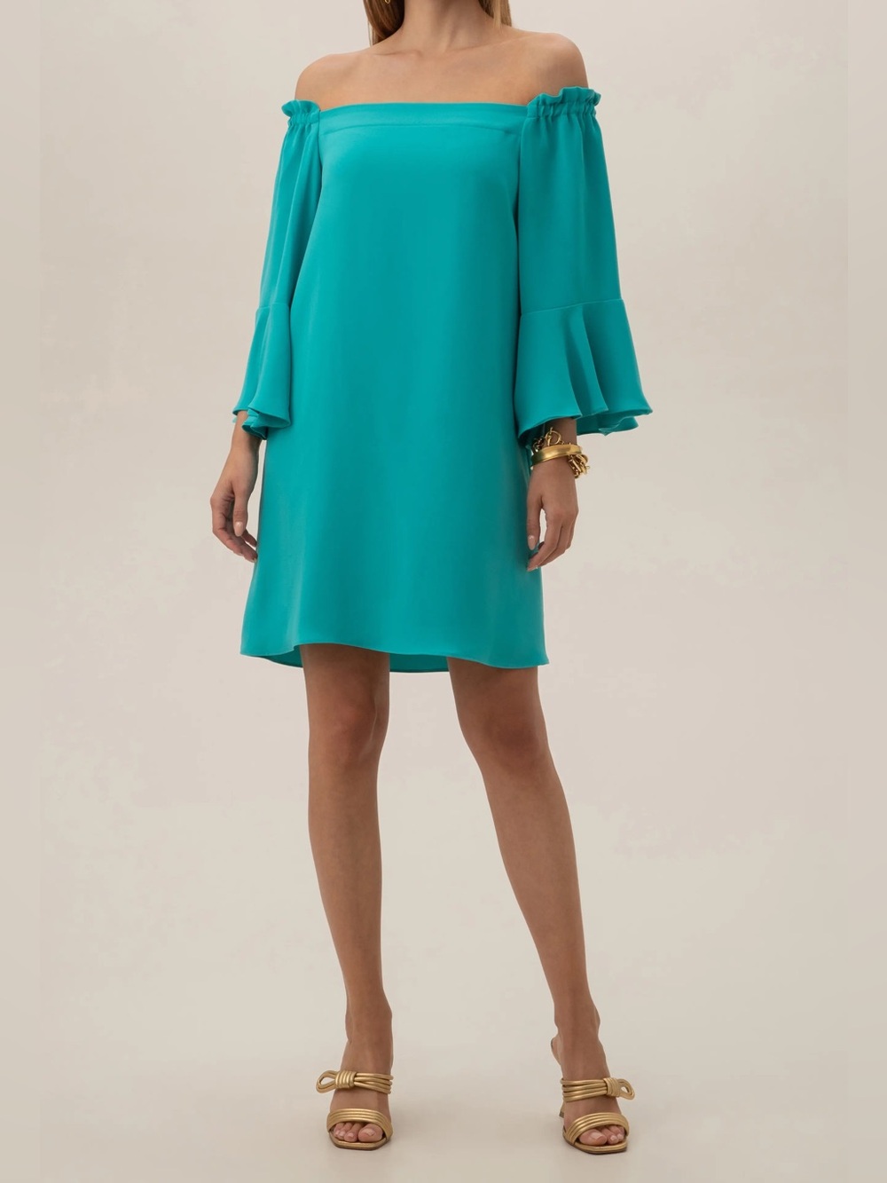 Trina Turk | Knox Off The Shoulder Bell Sleeve Dress -Tranquil Turquoise - NWT